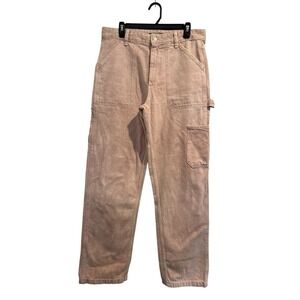 ZARA Light Dusty Pink Wide Leg DENIM CARGO TROUSERS PANTS WITH POCKETS Sz 31